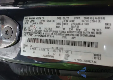 2022 Ford Escape Sel из США, поврежденный, VIN 1FMCU9H96NUA57114